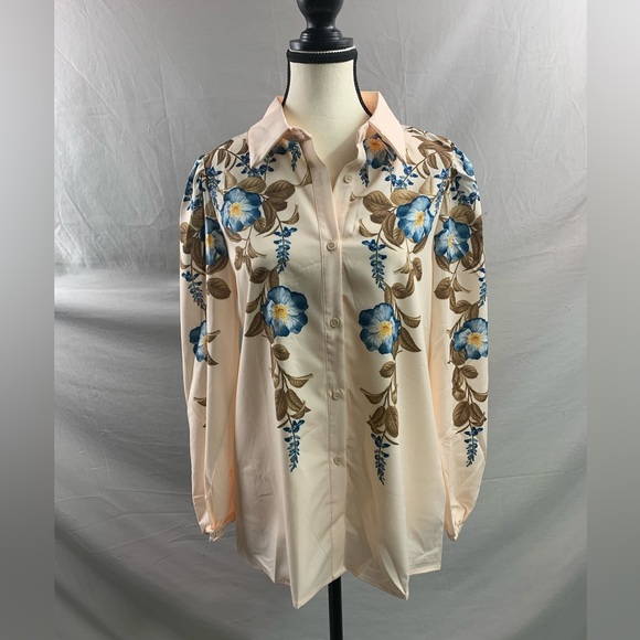 Boho Floral Print Lantern Sleeve Blouse - Picture 7 of 8